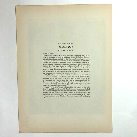 Harry Wickey "Central Park" 1930s Art Print Sketch Vintage New York City NYC - Picture 7 of 11